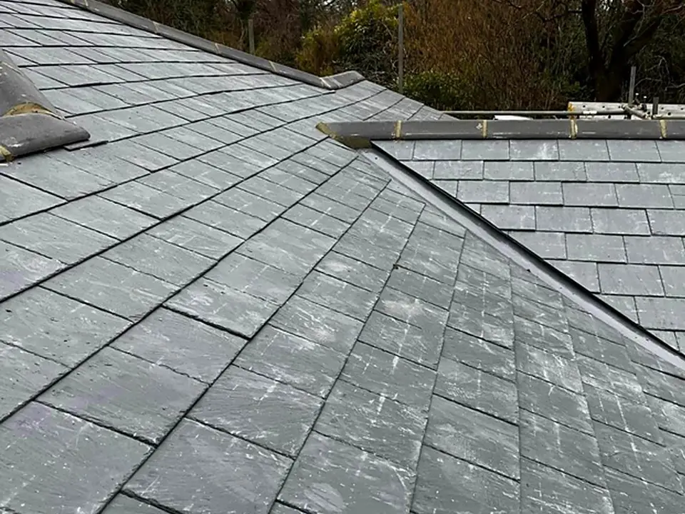 Natural slate roof with a valley